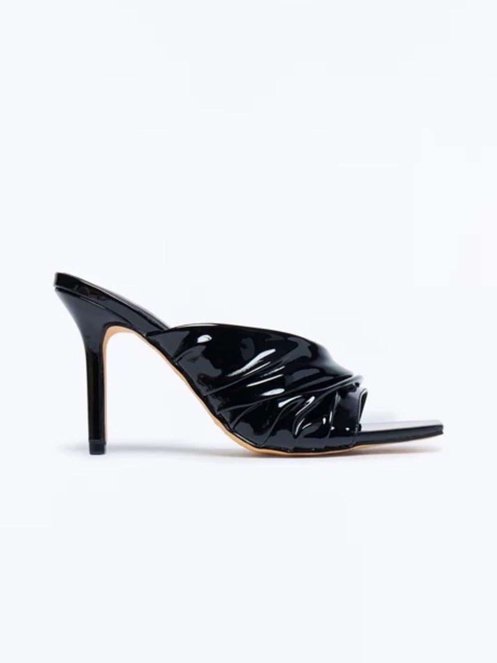 Black Patent Ruched High Heel Slide